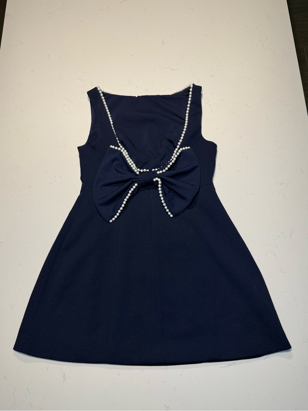 Altar’d State Navy Pearl-Trim Bow Dress